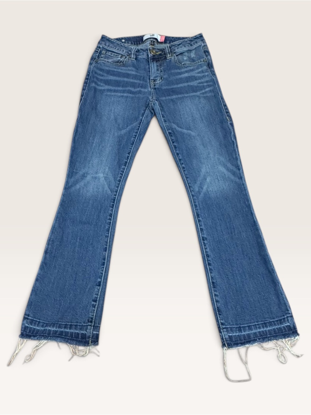 Cabi Kick It Crop Jeans Size 0 Blue Frayed Raw Hem Bootcut Flare